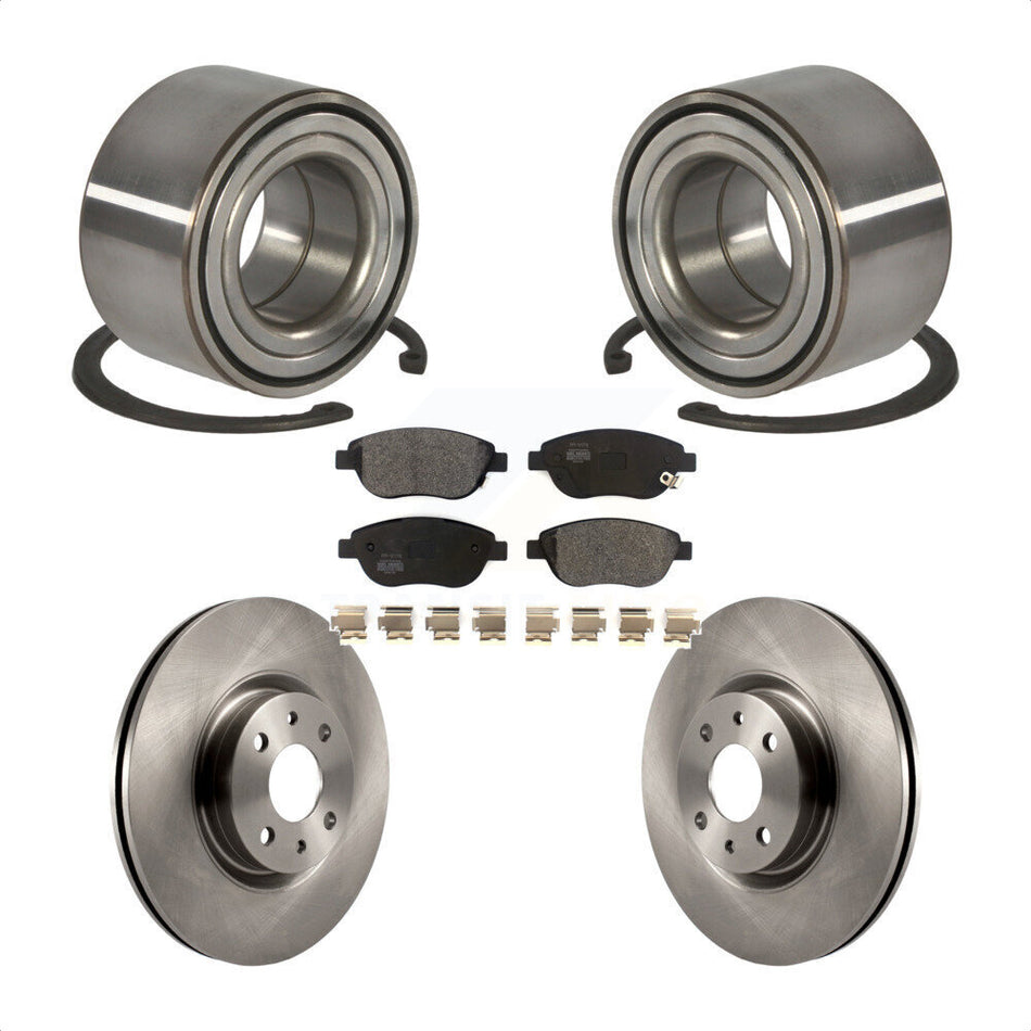 Front Wheel Bearing With Disc Brake Rotors And Semi-Metallic Pads Kit For 2012-2017 Fiat 500 Turbocharged with GAS engine KBB-114382