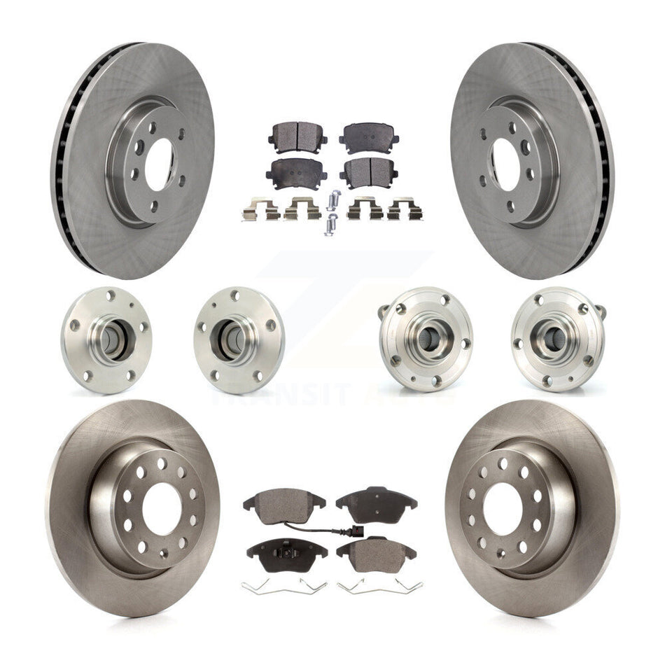 Front Rear Hub Bearings Assembly Disc Brake Rotors And Semi-Metallic Pads Kit (10Pc) For Volkswagen CC With 340mm Diameter Rotor KBB-114411