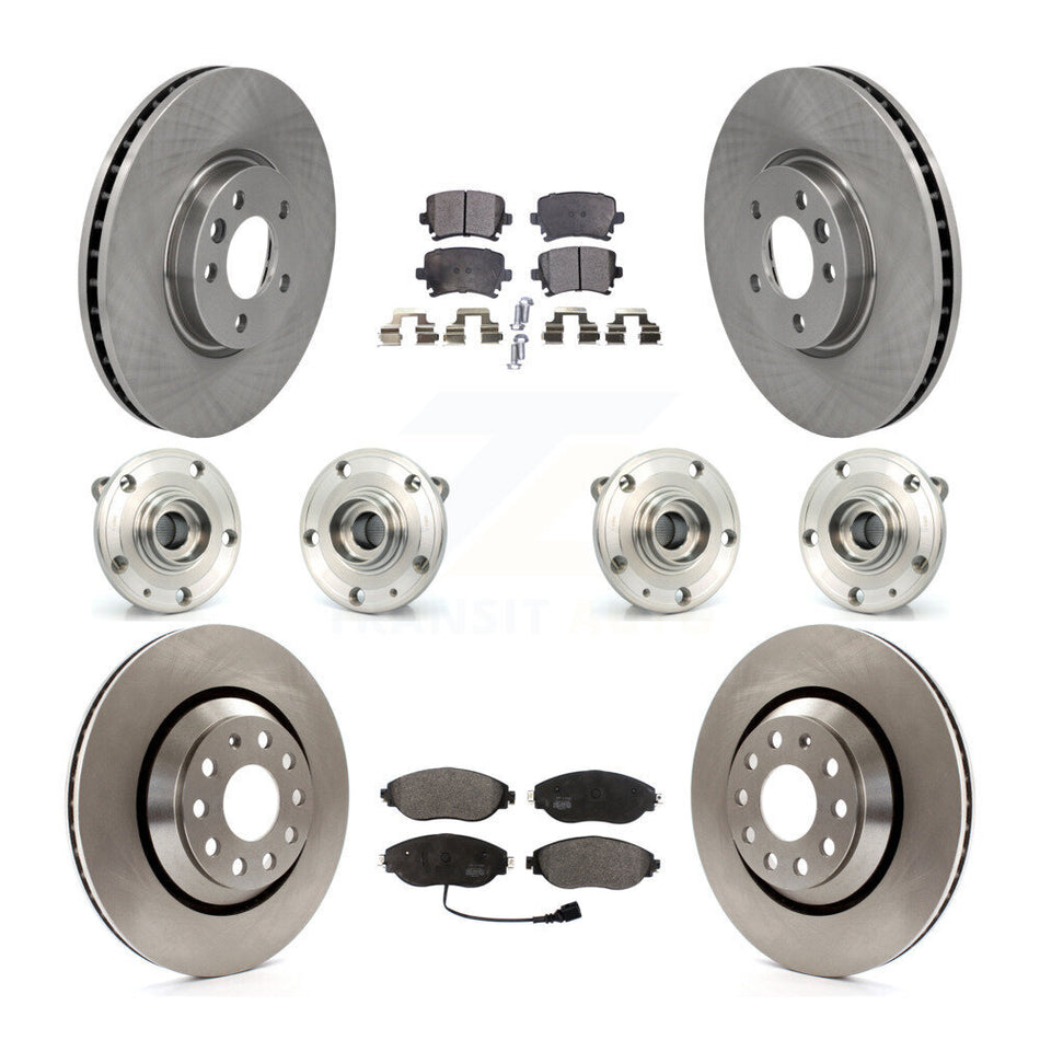 Front Rear Hub Bearings Assembly Disc Brake Rotors And Semi-Metallic Pads Kit (10Pc) For 2013-2014 Volkswagen CC AWD KBB-114429