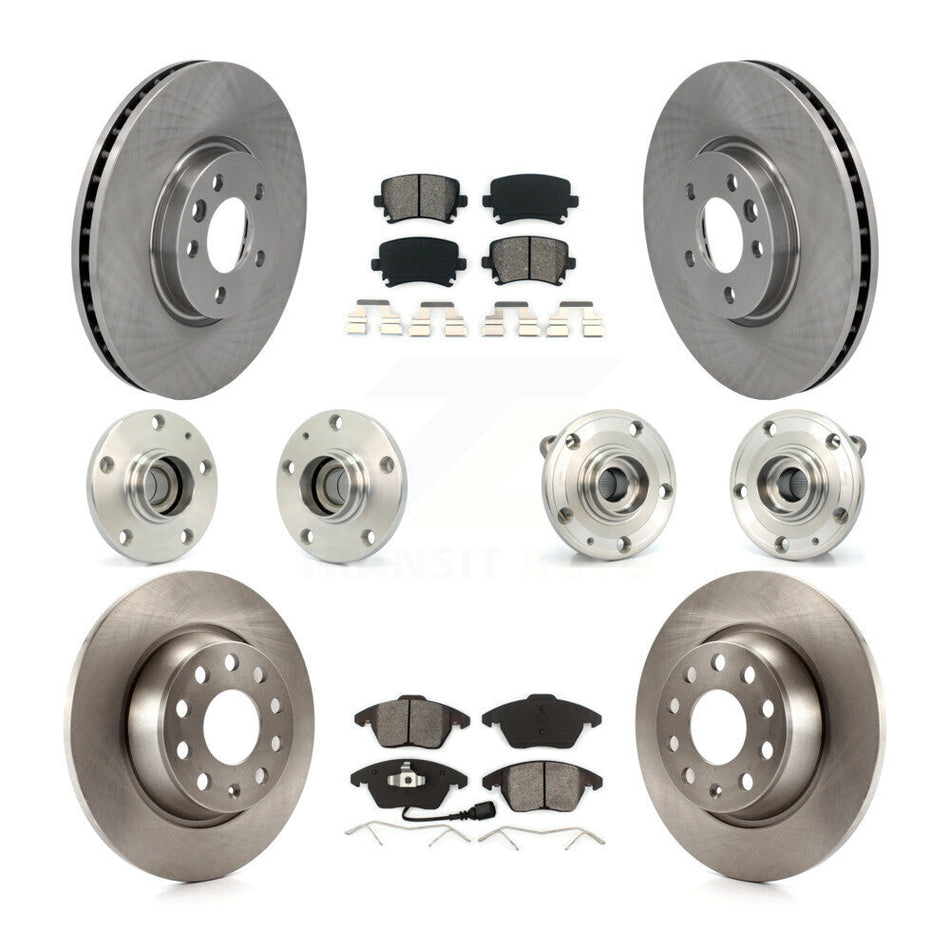 Front Rear Hub Bearings Assembly Disc Brake Rotors And Semi-Metallic Pads Kit (10Pc) For Volkswagen CC With 340mm Diameter Rotor KBB-114445