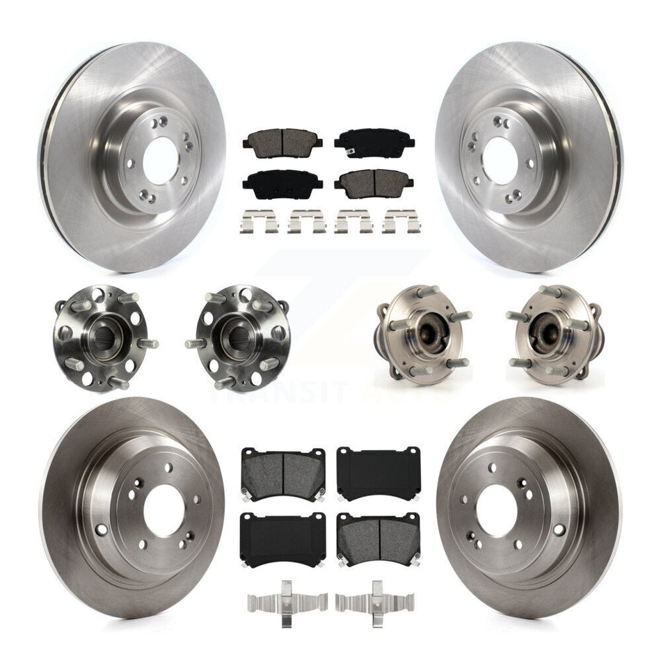 Front Rear Hub Bearings Assembly Disc Brake Rotors And Semi-Metallic Pads Kit (10Pc) For 2012-2014 Hyundai Genesis 5.0L KBB-114453