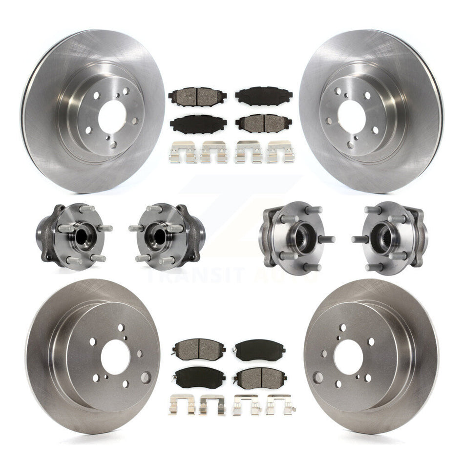 Front Rear Hub Bearings Assembly Disc Brake Rotors And Semi-Metallic Pads Kit (10Pc) For Subaru Forester Crosstrek XV With 292mm Diameter Rotor KBB-114457