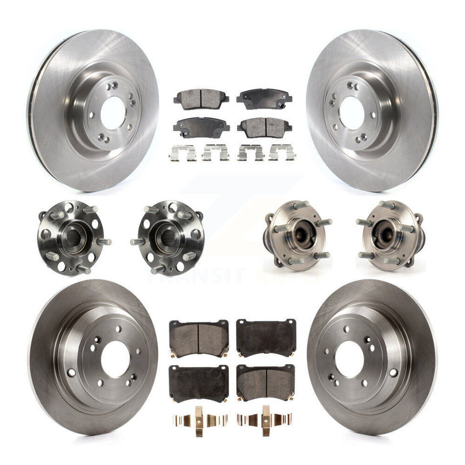 Front Rear Hub Bearings Assembly Disc Brake Rotors And Ceramic Pads Kit (10Pc) For 2012-2014 Hyundai Genesis 5.0L KBB-114482
