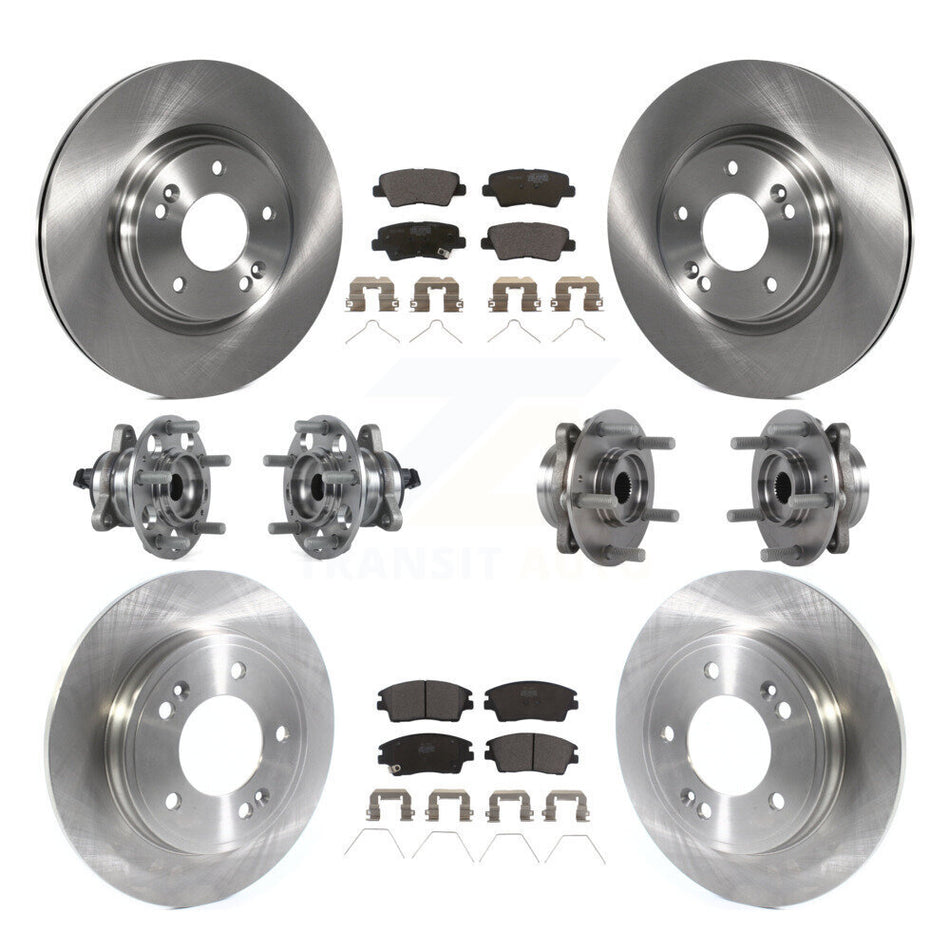 Front Rear Hub Bearings Assembly Disc Brake Rotors And Ceramic Pads Kit (10Pc) For Hyundai Elantra 1.6L KBB-114491