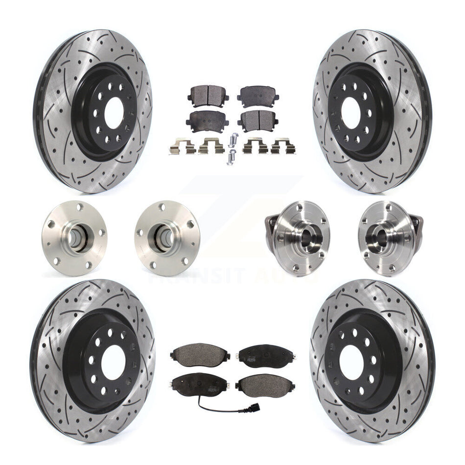 Front Rear Hub Bearings Assembly Coated Disc Brake Rotors And Semi-Metallic Pads Kit (10Pc) For Volkswagen GTI KBB-114499