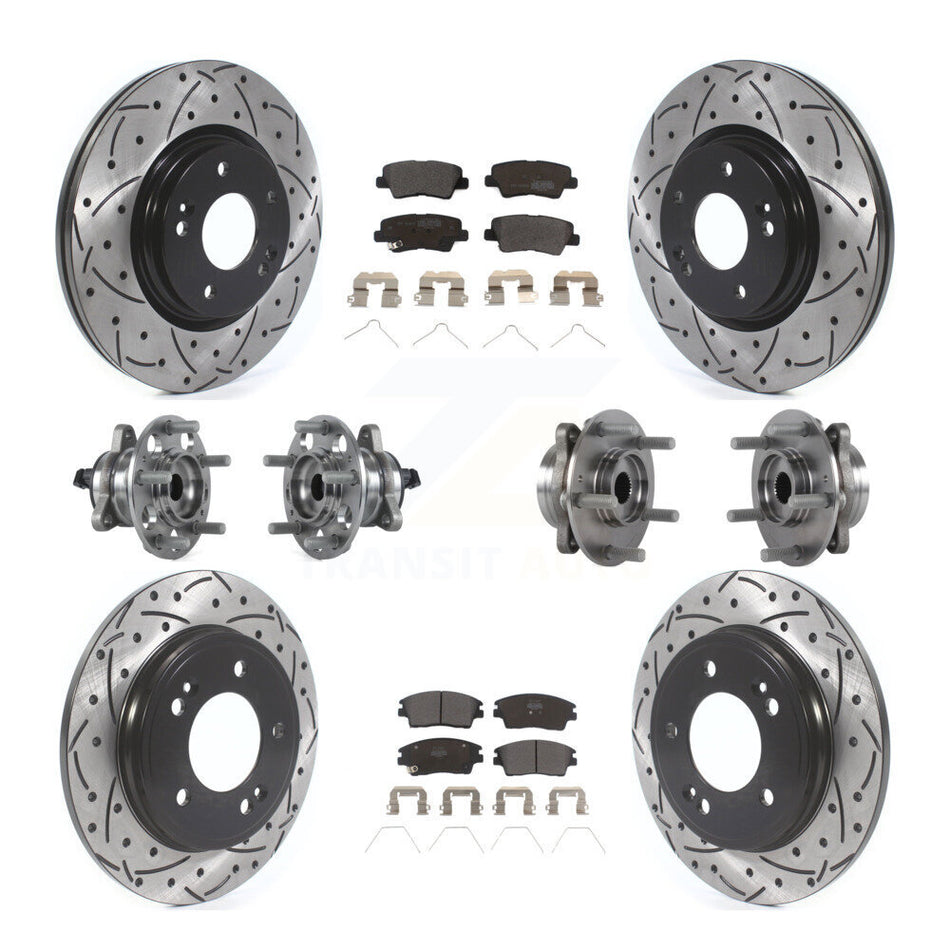 Front Rear Hub Bearings Assembly Coated Disc Brake Rotors And Semi-Metallic Pads Kit (10Pc) For Hyundai Elantra 1.6L KBB-114505
