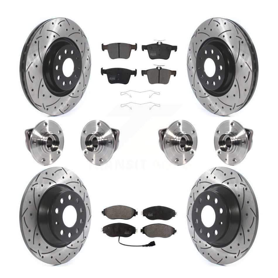 Front Rear Hub Bearings Assembly Coated Disc Brake Rotors And Semi-Metallic Pads Kit (10Pc) For 2018-2020 Volkswagen Tiguan KBB-114513