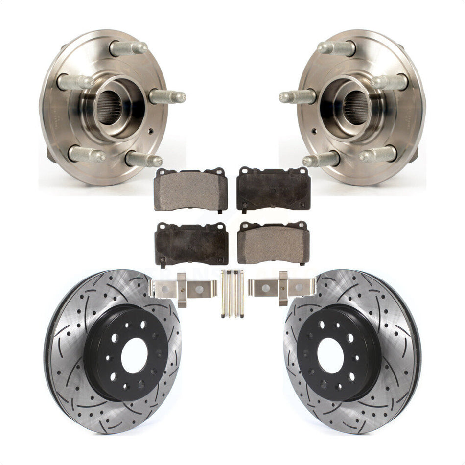 Front Hub Bearing Assembly With Coated Drilled Slotted Disc Brake Rotors And Semi-Metallic Pads Kit For Chevrolet Camaro Cadillac CTS KBB-114518