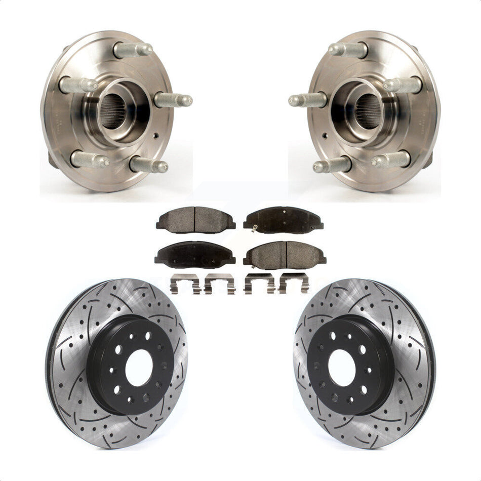 Front Hub Bearing Assembly With Coated Drilled Slotted Disc Brake Rotors And Semi-Metallic Pads Kit For Cadillac CTS Without Heavy Duty Brakes KBB-114520