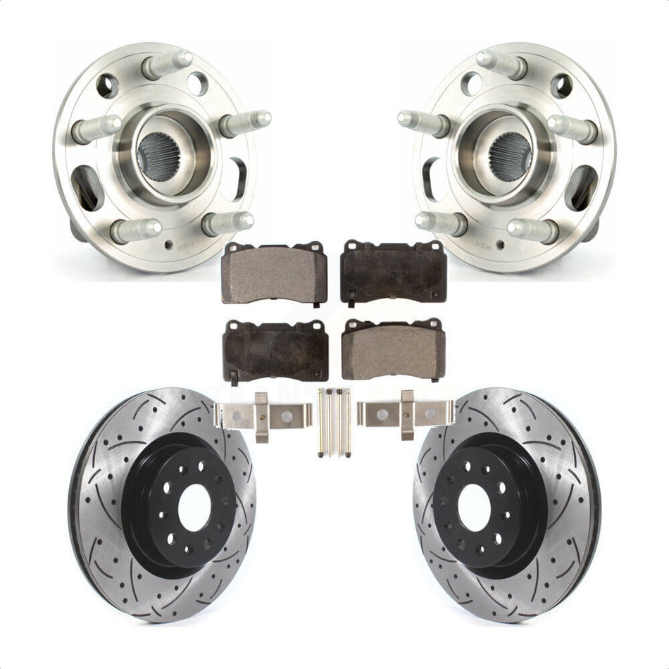 Front Hub Bearing Assembly With Coated Drilled Slotted Disc Brake Rotors And Pads Kit For 2015 Cadillac CTS Base Premium Luxury Performance with AWD 18" Factory Wheels KBB-114523