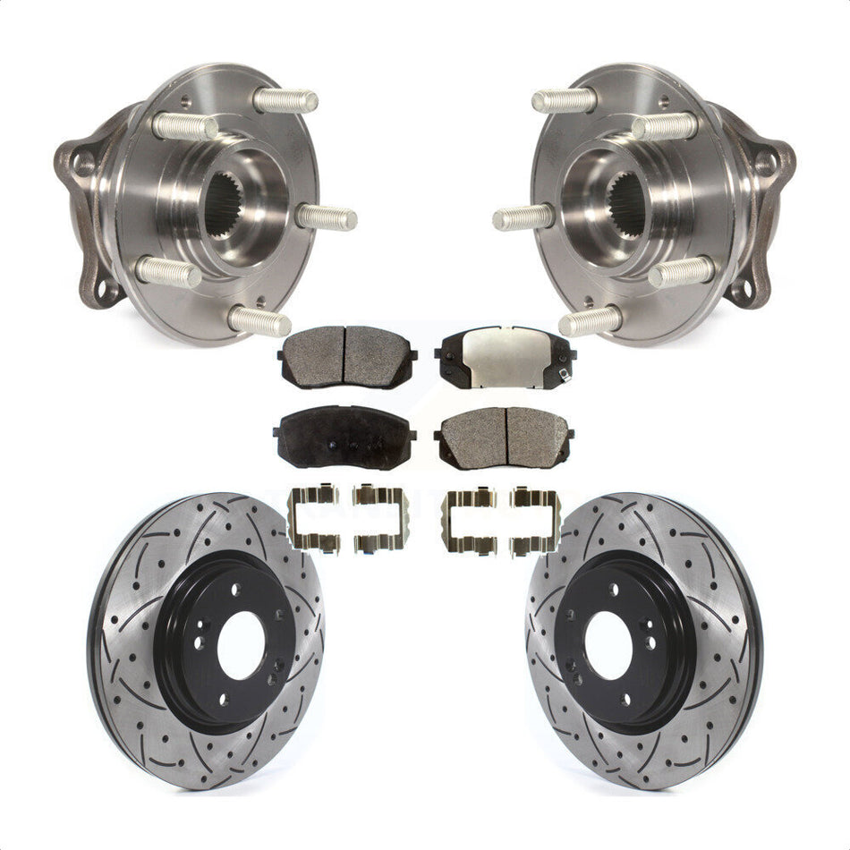 Front Hub Bearing Assembly With Coated Drilled Slotted Disc Brake Rotors And Semi-Metallic Pads Kit For 2015 Hyundai Sonata GAS engine Manual Parking KBB-114528