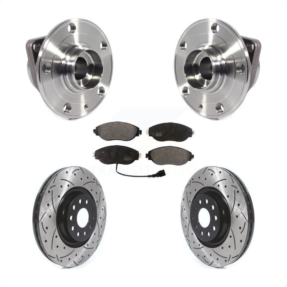 Front Hub Bearing Assembly With Coated Drilled Slotted Disc Brake Rotors And Semi-Metallic Pads Kit For Volkswagen Tiguan Jetta GTI Audi Golf R S3 Q3 Arteon KBB-114531
