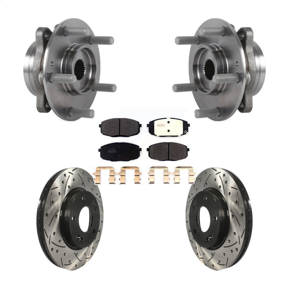 Front Hub Bearing Assembly With Coated Drilled Slotted Disc Brake Rotors And Semi-Metallic Pads Kit For 2018-2020 Hyundai Elantra GT Base KBB-114536