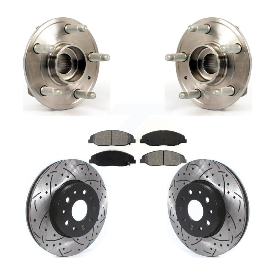 Front Hub Bearing Assembly With Coated Drilled Slotted Disc Brake Rotors And Semi-Metallic Pads Kit For Cadillac CTS Without Heavy Duty Brakes KBB-114550