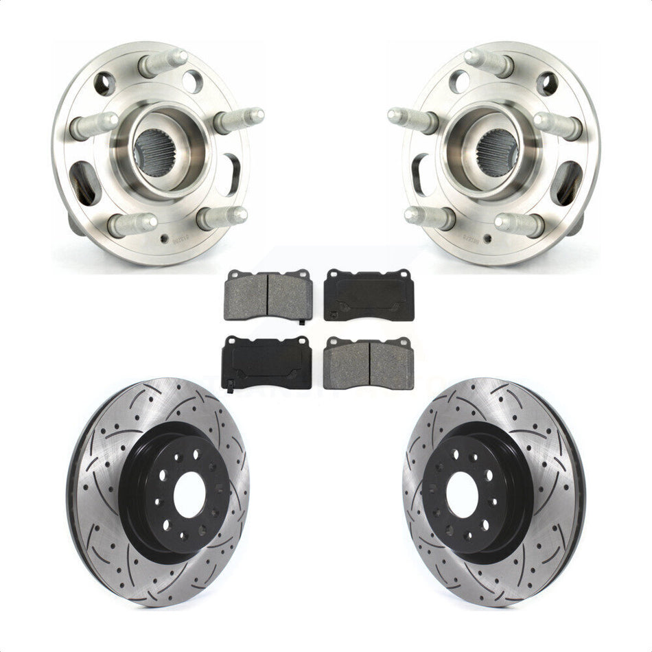 Front Hub Bearing Assembly With Coated Drilled Slotted Disc Brake Rotors And Pads Kit For 2015 Cadillac CTS Base Premium Luxury Performance with AWD 18" Factory Wheels KBB-114551