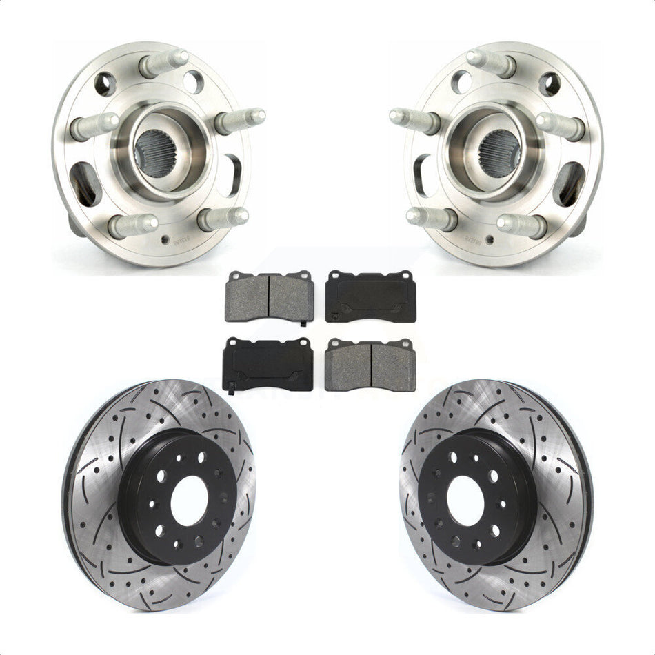 Front Hub Bearing Assembly With Coated Drilled Slotted Disc Brake Rotors And Semi-Metallic Pads Kit For Cadillac CTS KBB-114552