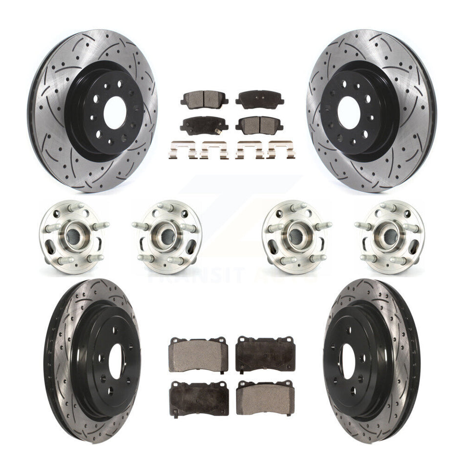 Front Rear Hub Bearings Assembly Coated Disc Brake Rotors And Ceramic Pads Kit (10Pc) For Cadillac CTS With 18" Factory Wheels KBB-114577