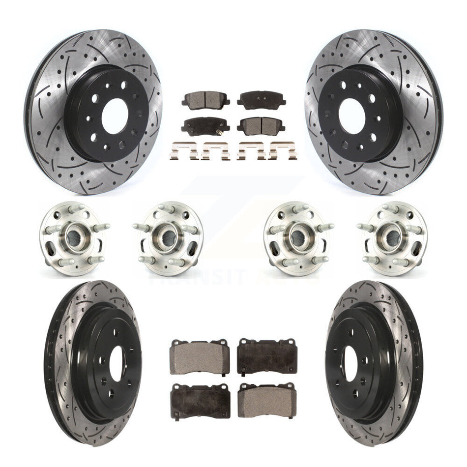 Front Rear Hub Bearings Assembly Coated Disc Brake Rotors And Ceramic Pads Kit (10Pc) For Cadillac CTS With 17" Factory Wheels KBB-114578