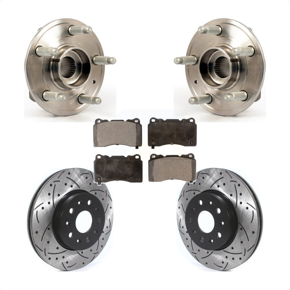 Front Hub Bearing Assembly With Coated Drilled Slotted Disc Brake Rotors And Ceramic Pads Kit For Chevrolet Camaro Cadillac CTS KBB-114585