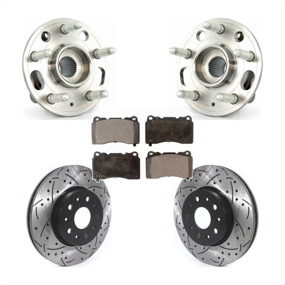 Front Hub Bearing Assembly With Coated Drilled Slotted Disc Brake Rotors And Ceramic Pads Kit For Cadillac CTS KBB-114591