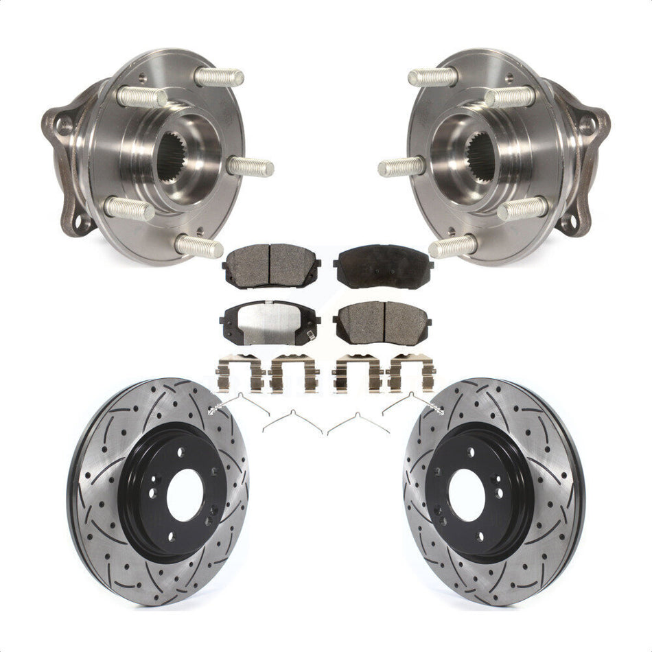Front Hub Bearing Assembly With Coated Drilled Slotted Disc Brake Rotors And Ceramic Pads Kit For Hyundai Sonata Kia Optima KBB-114596