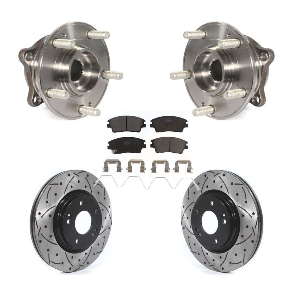 Front Hub Bearing Assembly With Coated Drilled Slotted Disc Brake Rotors And Ceramic Pads Kit For Hyundai Tucson Kia Sportage KBB-114597