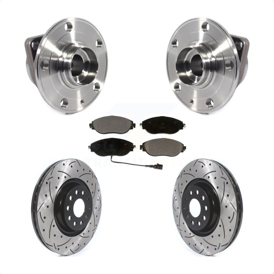 Front Hub Bearing Assembly With Coated Drilled Slotted Disc Brake Rotors And Ceramic Pads Kit For Volkswagen Tiguan Jetta GTI Audi Golf R S3 Q3 Arteon KBB-114598