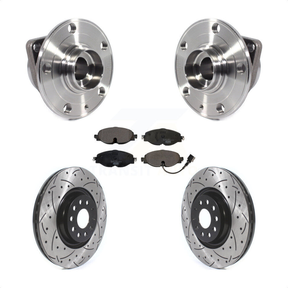 Front Hub Bearing Assembly Coated Drilled Slotted Brake Rotor Pads Kit For Volkswagen GTI KBB-114599