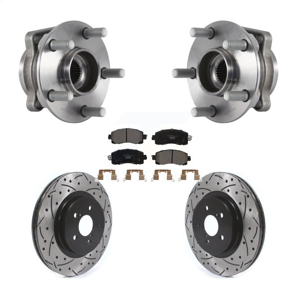 Front Hub Bearing Assembly With Coated Drilled Slotted Disc Brake Rotors And Ceramic Pads Kit For Subaru Crosstrek Impreza KBB-114601
