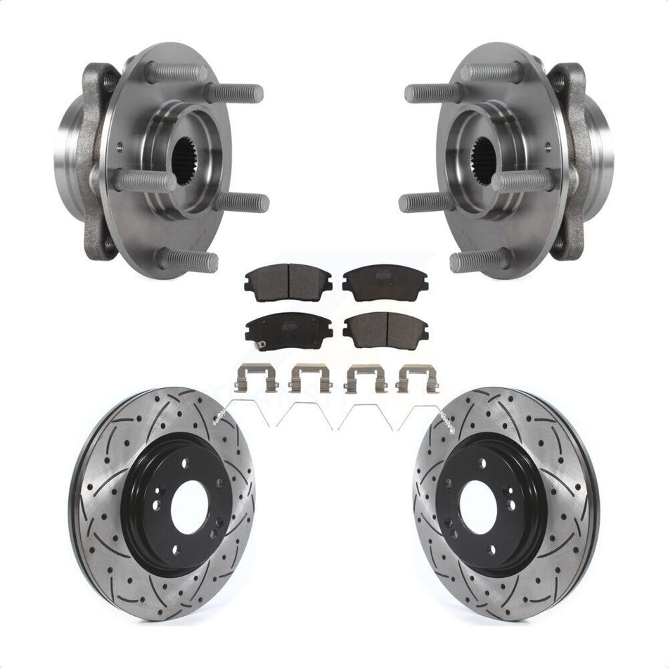Front Hub Bearing Assembly With Coated Drilled Slotted Disc Brake Rotors And Ceramic Pads Kit For 2017-2020 Hyundai Elantra 1.6L KBB-114603