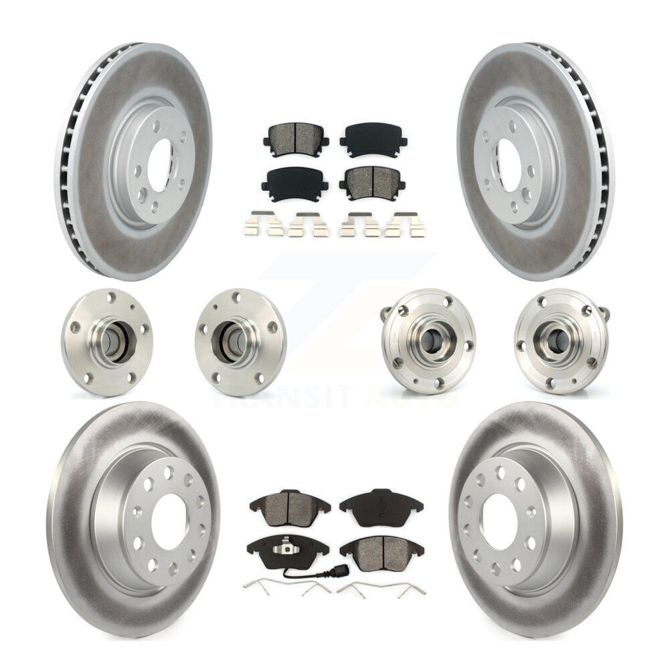 Front Rear Hub Bearings Assembly Coated Disc Brake Rotors And Semi-Metallic Pads Kit (10Pc) For Volkswagen CC With 340mm Diameter Rotor KBB-114666