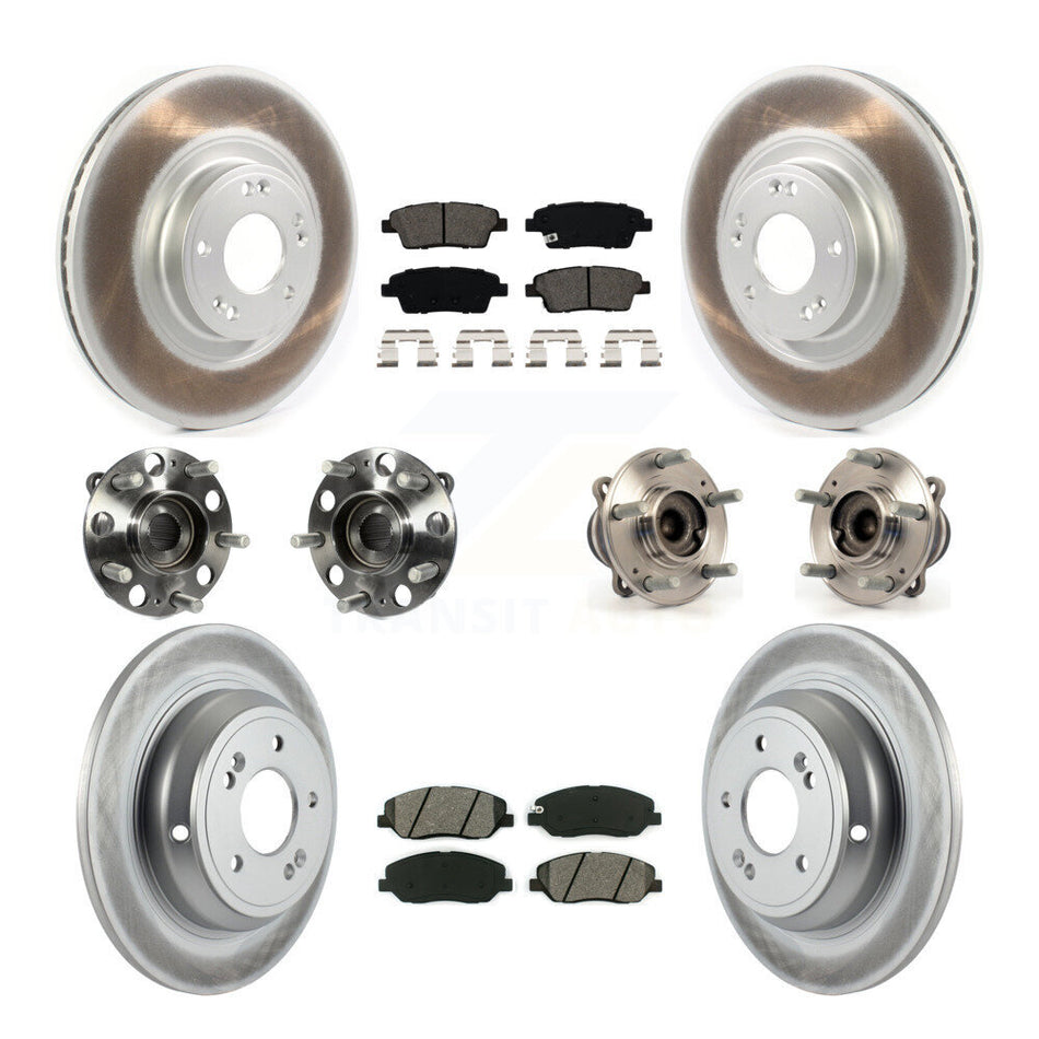 Front Rear Hub Bearings Assembly Coated Disc Brake Rotors And Semi-Metallic Pads Kit (10Pc) For 2012 Hyundai Genesis 3.8L KBB-114674