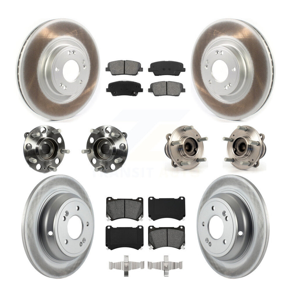Front Rear Hub Bearings Assembly Coated Disc Brake Rotors And Semi-Metallic Pads Kit (10Pc) For Hyundai Genesis 4.6L KBB-114675