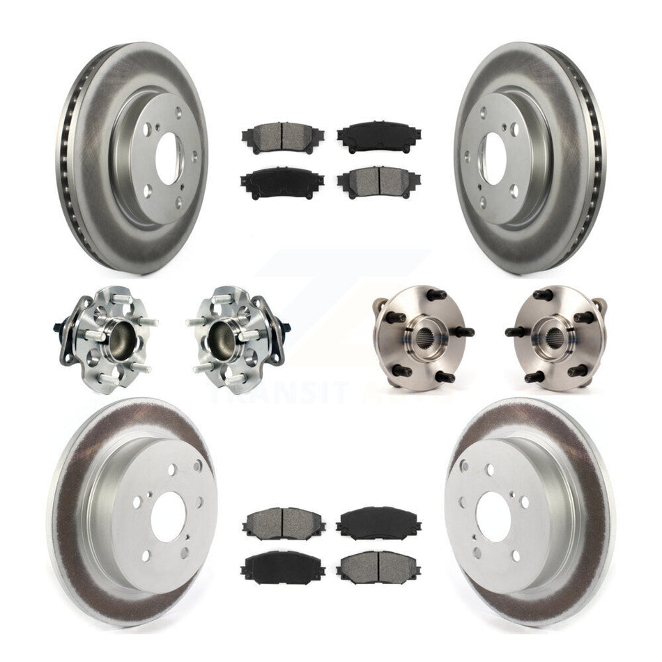 Front Rear Hub Bearings Assembly Coated Disc Brake Rotors And Semi-Metallic Pads Kit (10Pc) For 2012-2018 Toyota Prius V KBB-114678