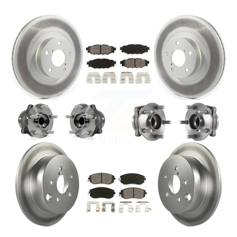 Front Rear Hub Bearings Assembly Coated Disc Brake Rotors And Semi-Metallic Pads Kit (10Pc) For Subaru Forester Crosstrek XV With 292mm Diameter Rotor KBB-114681