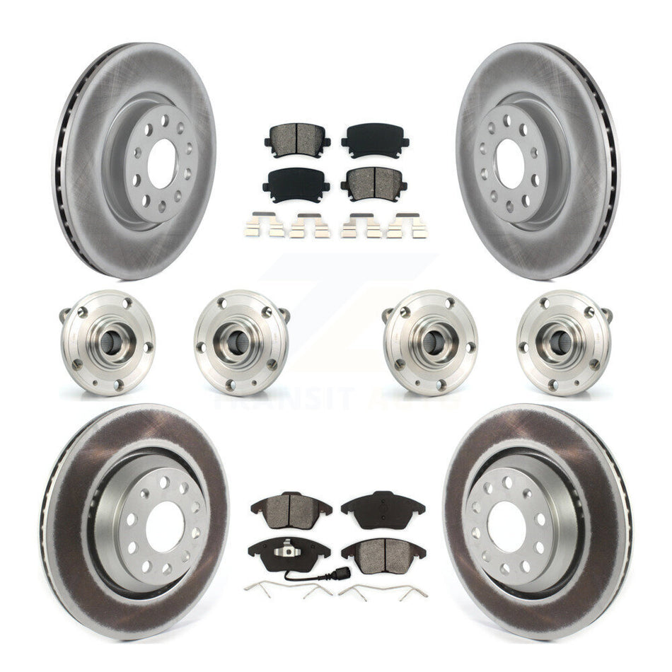 Front Rear Hub Bearings Assembly Coated Disc Brake Rotors And Semi-Metallic Pads Kit (10Pc) For 2009-2010 Volkswagen Passat CC AWD With 312mm Diameter Rotor KBB-114685