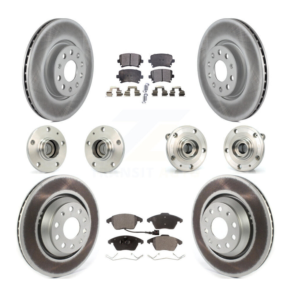 Front Rear Hub Bearings Assembly Coated Disc Brake Rotors And Ceramic Pads Kit (10Pc) For 2009-2010 Volkswagen Passat CC FWD With 312mm Diameter Rotor KBB-114717