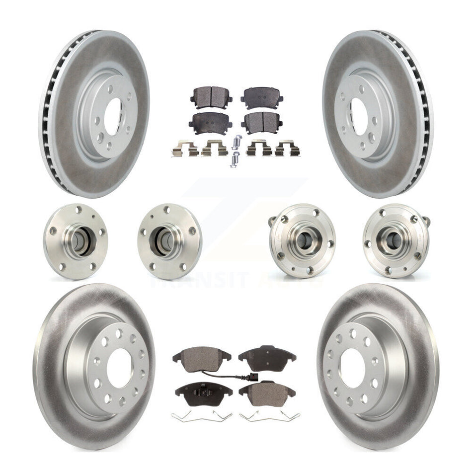 Front Rear Hub Bearings Assembly Coated Disc Brake Rotors And Ceramic Pads Kit (10Pc) For Volkswagen CC With 340mm Diameter Rotor KBB-114718