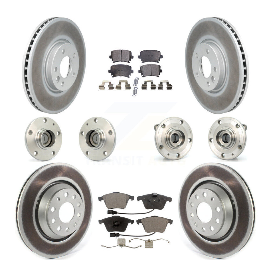 Front Rear Hub Bearings Assembly Coated Disc Brake Rotors And Ceramic Pads Kit (10Pc) For Volkswagen CC With 340mm Diameter Rotor KBB-114719
