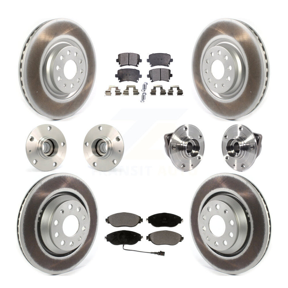 Front Rear Hub Bearings Assembly Coated Disc Brake Rotors And Ceramic Pads Kit (10Pc) For Volkswagen GTI KBB-114722