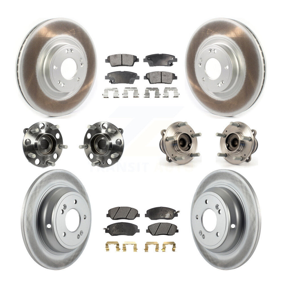 Front Rear Hub Bearings Assembly Coated Disc Brake Rotors And Ceramic Pads Kit (10Pc) For 2012 Hyundai Genesis 3.8L KBB-114730