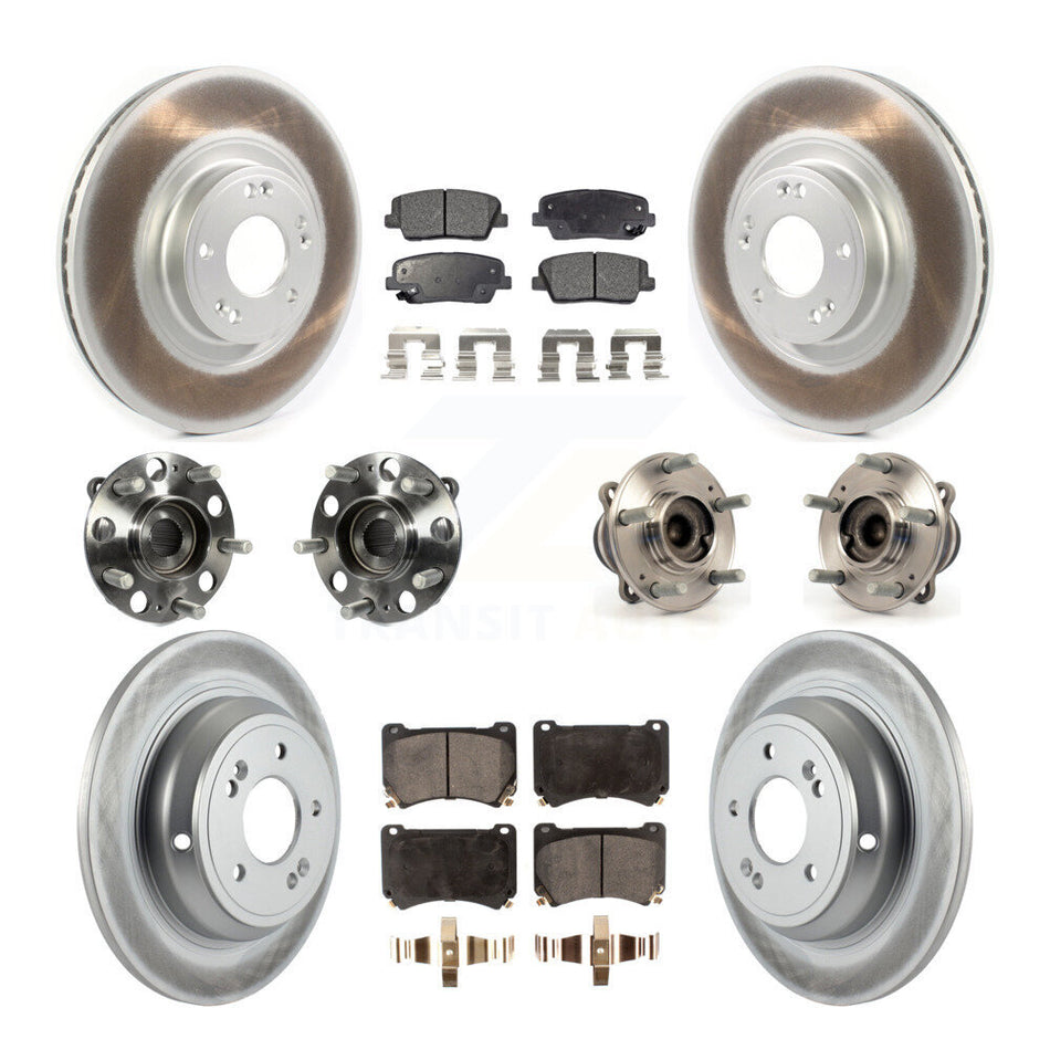 Front Rear Hub Bearings Assembly Coated Disc Brake Rotors And Ceramic Pads Kit (10Pc) For Hyundai Genesis 4.6L KBB-114731
