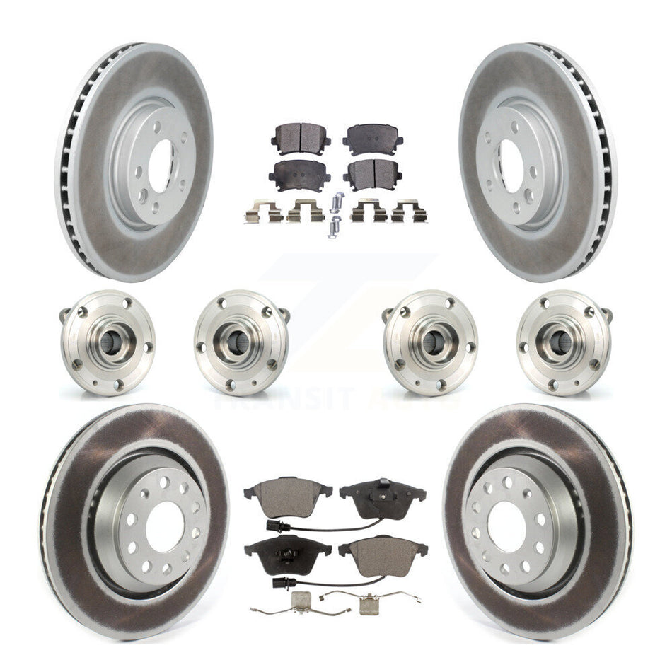 Front Rear Hub Bearings Assembly Coated Disc Brake Rotors And Ceramic Pads Kit (10Pc) For Volkswagen CC With 340mm Diameter Rotor KBB-114747