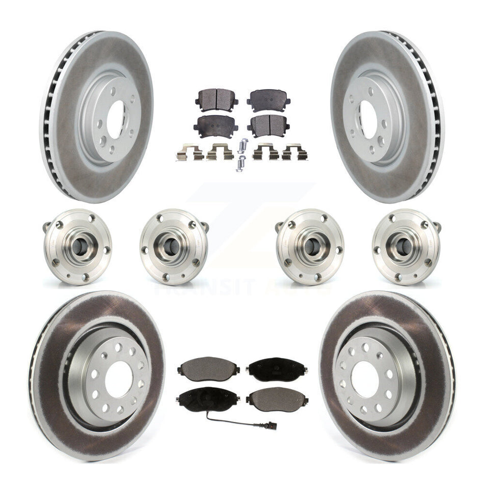 Front Rear Hub Bearings Assembly Coated Disc Brake Rotors And Ceramic Pads Kit (10Pc) For 2013-2014 Volkswagen CC AWD KBB-114748