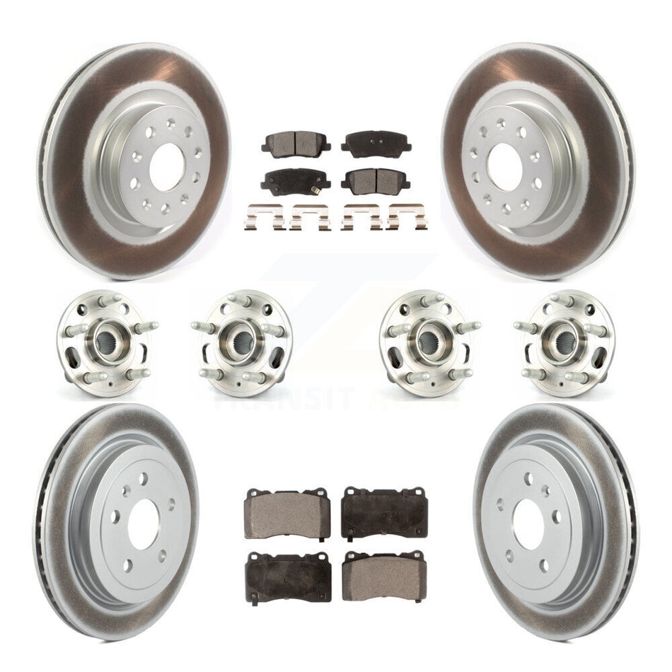 Front Rear Hub Bearings Assembly Coated Disc Brake Rotors And Ceramic Pads Kit (10Pc) For Cadillac CTS With 18" Factory Wheels KBB-114756