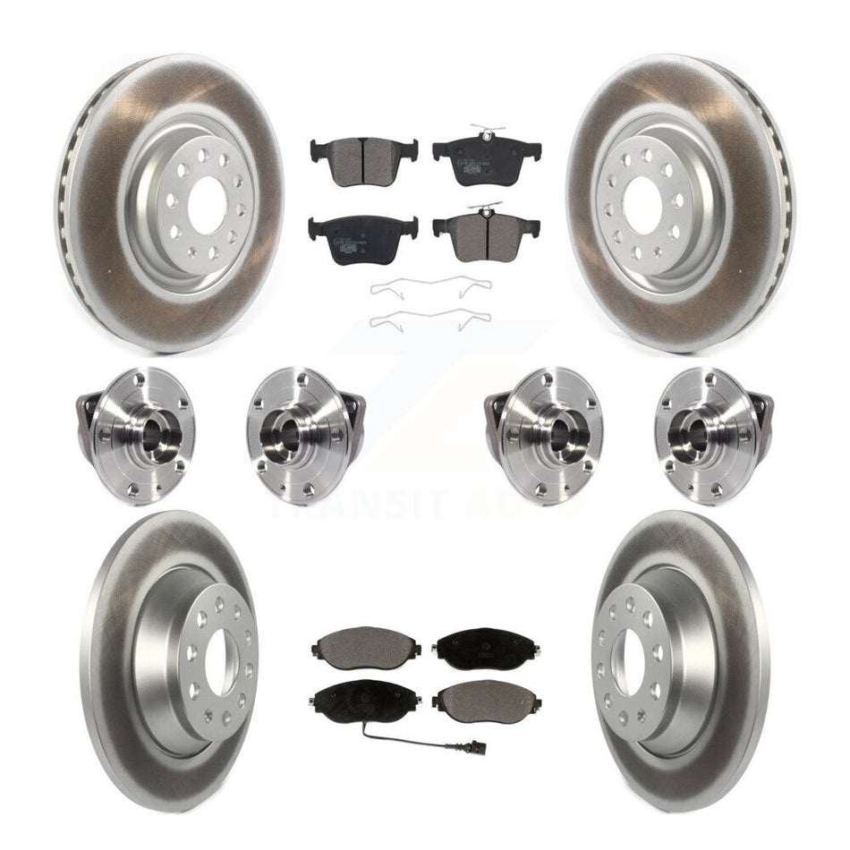 Front Rear Hub Bearings Assembly Coated Disc Brake Rotors And Ceramic Pads Kit (10Pc) For 2018-2020 Volkswagen Tiguan KBB-114758