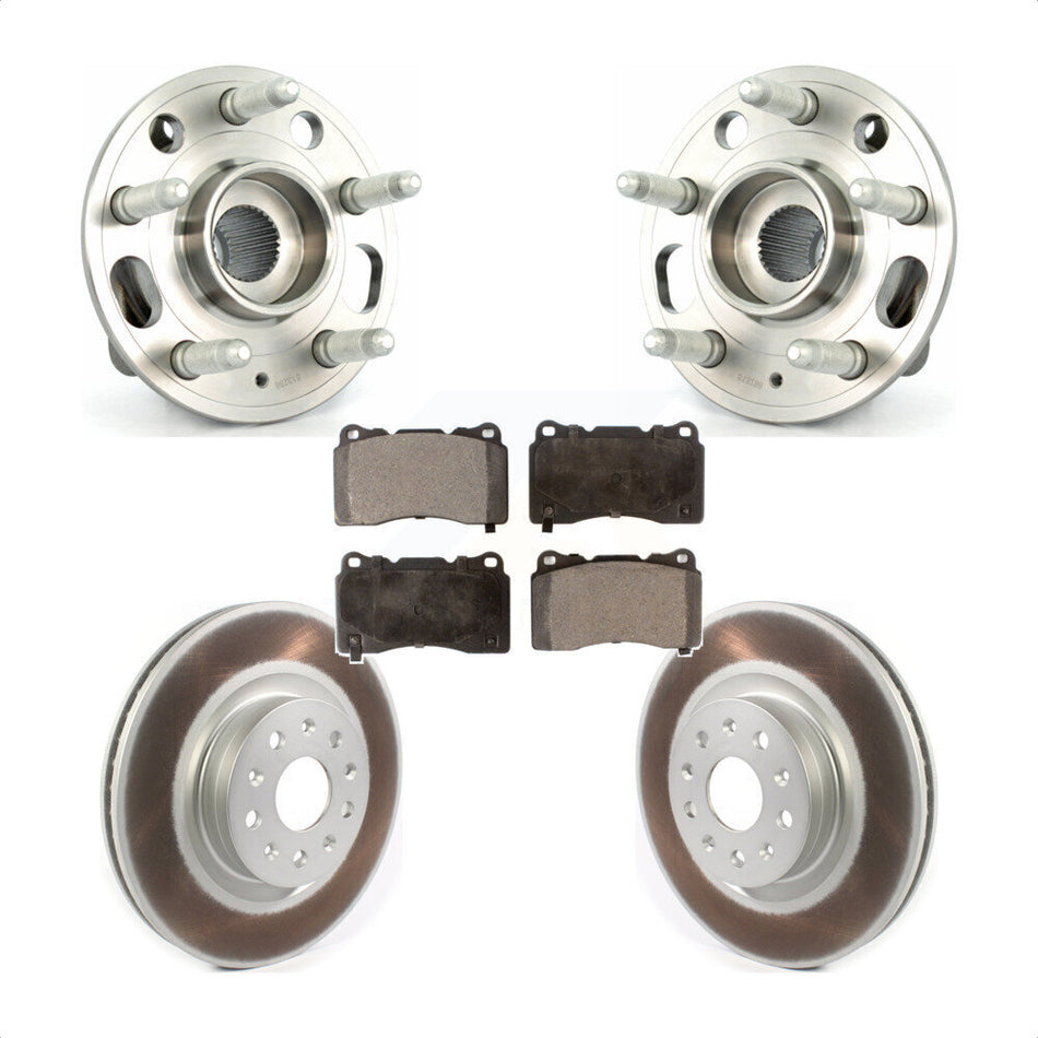 Front Hub Bearing Assembly With Coated Disc Brake Rotors And Ceramic Pads Kit For 2015 Cadillac CTS Base Premium Luxury Performance with AWD 18" Factory Wheels KBB-114779