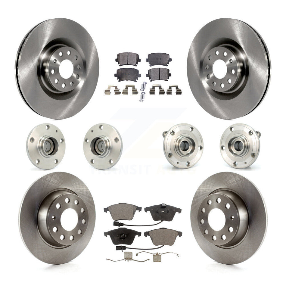 Front Rear Hub Bearings Assembly Disc Brake Rotors And Semi-Metallic Pads Kit (10Pc) For 2006-2007 Volkswagen Passat FWD with Naturally Aspirated KBB-114916