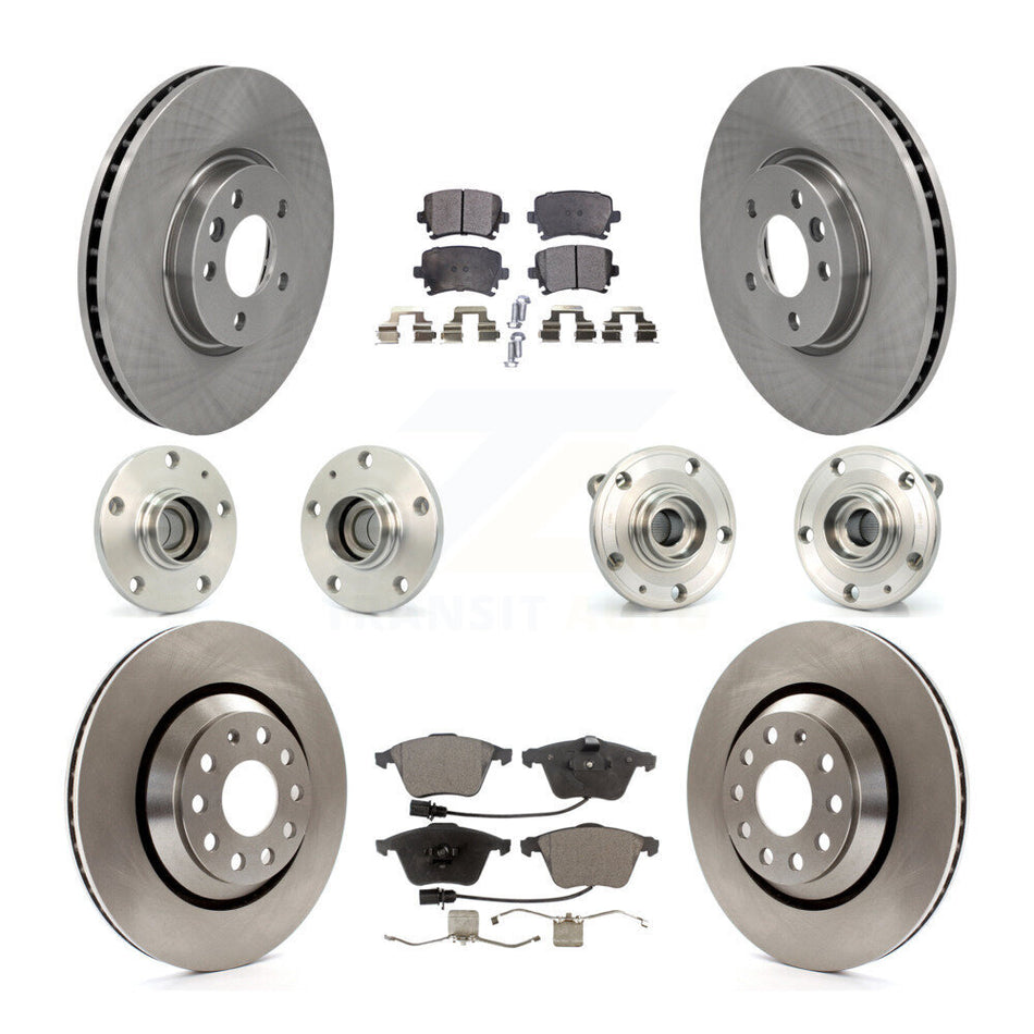 Front Rear Hub Bearings Assembly Disc Brake Rotors And Semi-Metallic Pads Kit (10Pc) For Volkswagen CC With 340mm Diameter Rotor KBB-114917