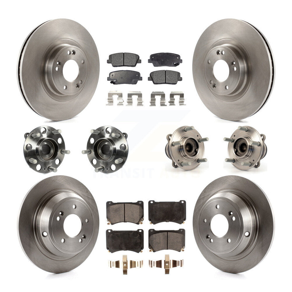 Front Rear Hub Bearings Assembly Disc Brake Rotors And Semi-Metallic Pads Kit (10Pc) For Hyundai Genesis 4.6L KBB-114920
